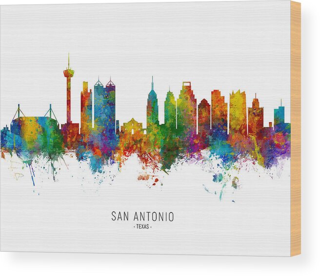 San Antonio Wood Print featuring the digital art San Antonio Texas Skyline #11 by Michael Tompsett