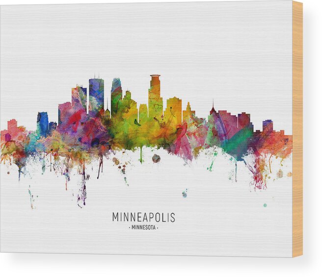Minneapolis Wood Print featuring the digital art Minneapolis Minnesota Skyline #12 by Michael Tompsett