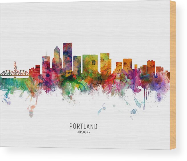 Portland Wood Print featuring the digital art Portland Oregon Skyline #12 by Michael Tompsett
