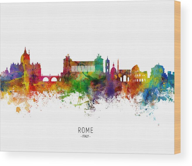 Rome Wood Print featuring the digital art Rome Italy Skyline #14 by Michael Tompsett