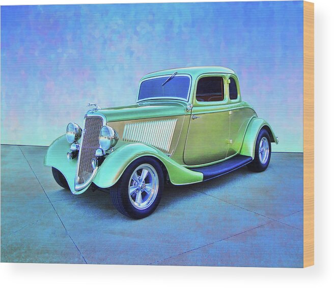1934 Ford Green Wood Print featuring the digital art 1934 Green Ford by Rick Wicker