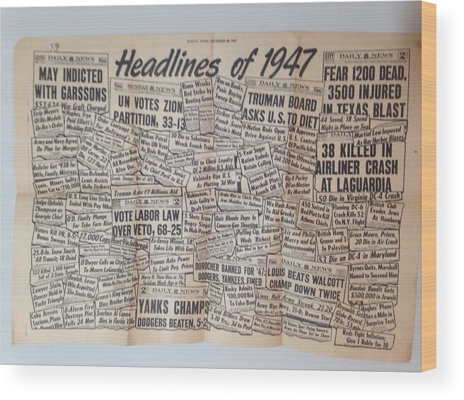 Headlines Wood Print featuring the photograph 1947 Headlines by Marty Klar