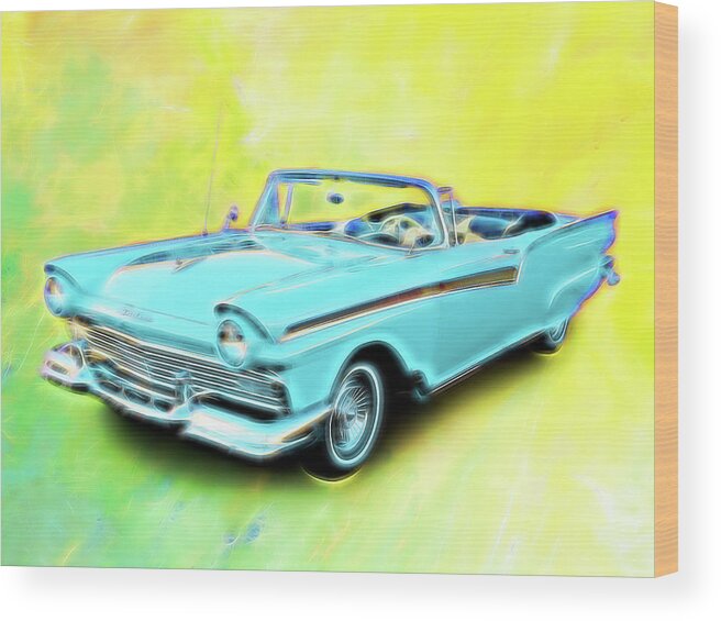 1957 Ford Fairlane Convertable Wood Print featuring the digital art 1957 Ford Fairlane convertable by Rick Wicker