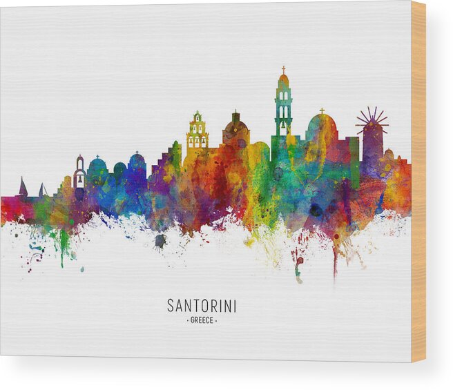 Santorini Wood Print featuring the digital art Santorini Skyline #2 by Michael Tompsett