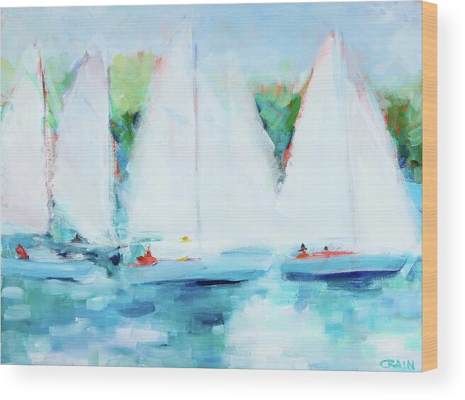 Transportation Wood Print featuring the painting Youth Regatta #2 by Curt Crain