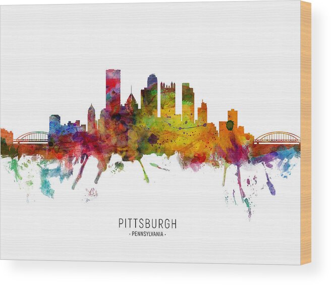 Pittsburgh Wood Print featuring the digital art Pittsburgh Pennsylvania Skyline #20 by Michael Tompsett