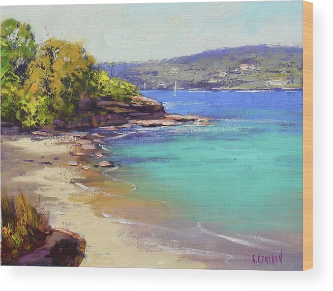 Beach Scenes Wood Print featuring the painting Sydney Harbour Beach #3 by Graham Gercken