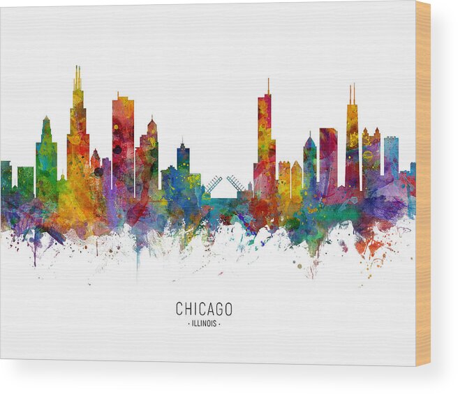 Chicago Wood Print featuring the digital art Chicago Illinois Skyline by Michael Tompsett