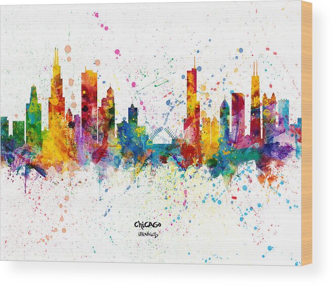 Chicago Wood Print featuring the digital art Chicago Illinois Skyline #43 by Michael Tompsett