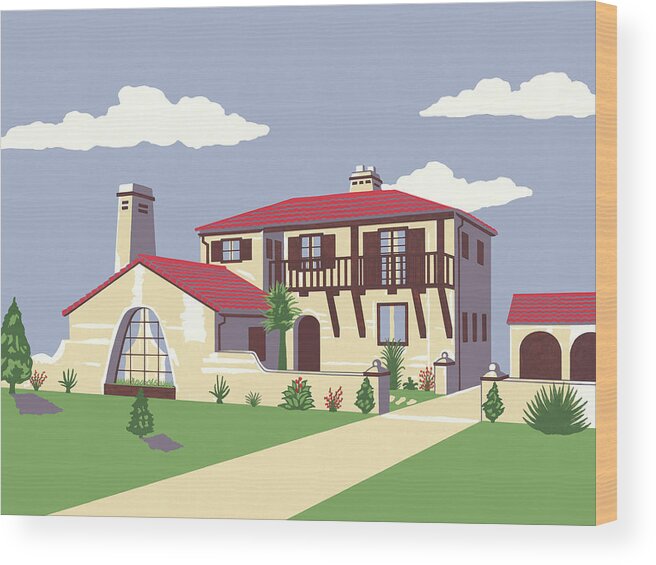 Architecture Wood Print featuring the drawing Large House #7 by CSA Images