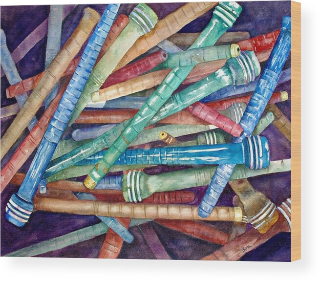 Bobbins Wood Print featuring the painting A Box of Bobbins by Beth Fontenot