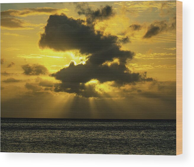 Sunset Wood Print featuring the photograph The Sky Meets the Earth ,South Pacific Sunset,Fiji by Leslie Struxness
