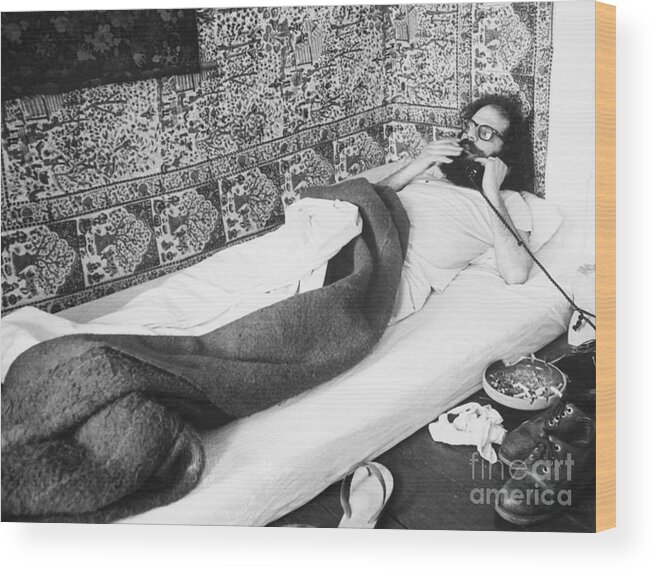 People Wood Print featuring the photograph Allen Ginsberg Talking On The Telephone by Bettmann