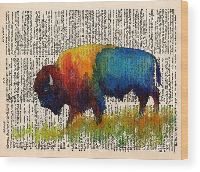 Bison Wood Print featuring the painting American Buffalo III on Vintage Dictionary by Hailey E Herrera