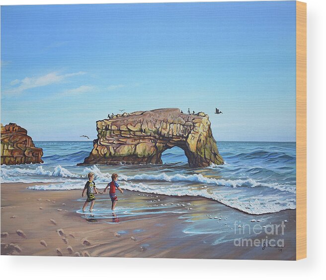 Seascape Painting Wood Print featuring the painting An Adventure on the Beach by Joe Mandrick