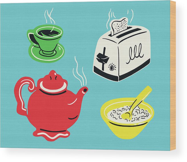 Appliance Wood Print featuring the drawing Assorted Breakfast Items by CSA Images