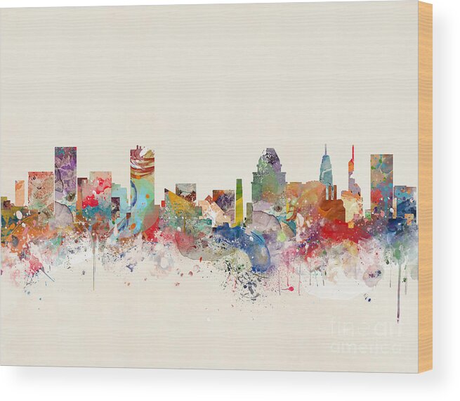 Baltimore Wood Print featuring the painting Baltimore Skyline by Bri Buckley