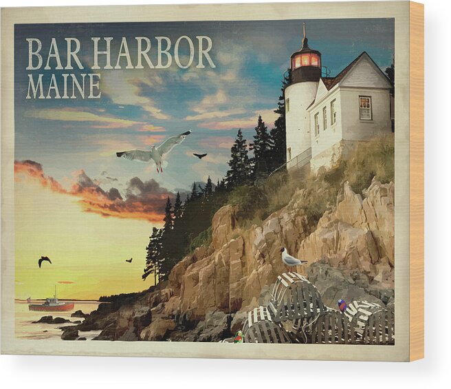 Bar Harbor Maine Wood Print featuring the mixed media Bar Harbor Maine by Old Red Truck