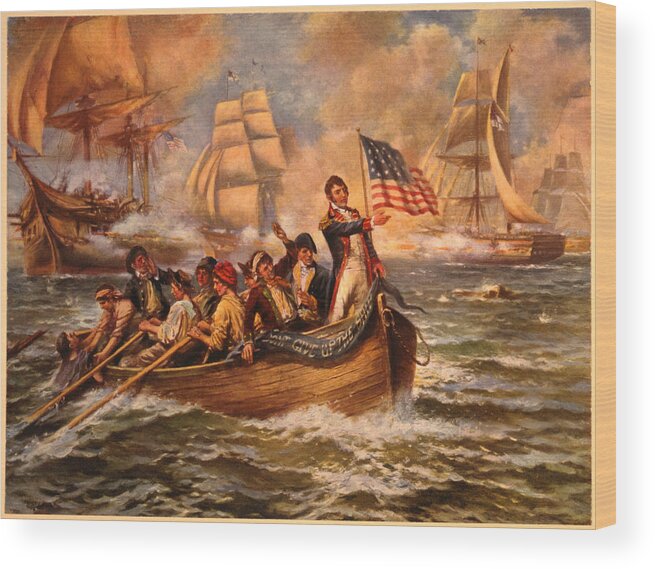 War Of 1812 Wood Print featuring the painting Battle of Lake Erie by E. Percy Moran