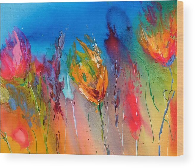 Abstract Wood Print featuring the painting Be Wild And Stay Soft by Bonny Butler