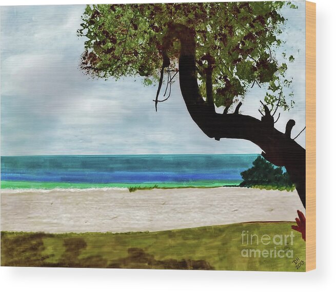 Beach Wood Print featuring the drawing Beach Side by D Hackett