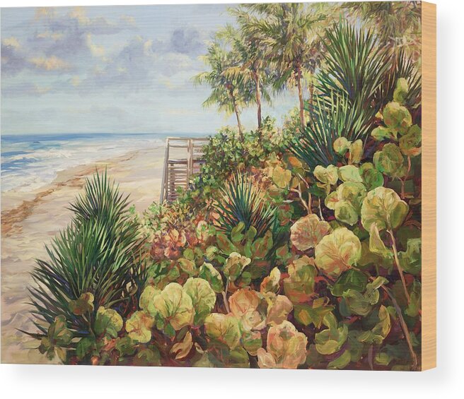 Beach Landscapes Wood Print featuring the painting Beachside Garden by Laurie Snow Hein
