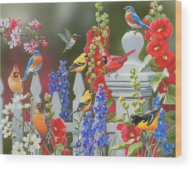 Birds - Spring-summer Theme Wood Print featuring the painting Birds - Spring-summer Theme by William Vanderdasson