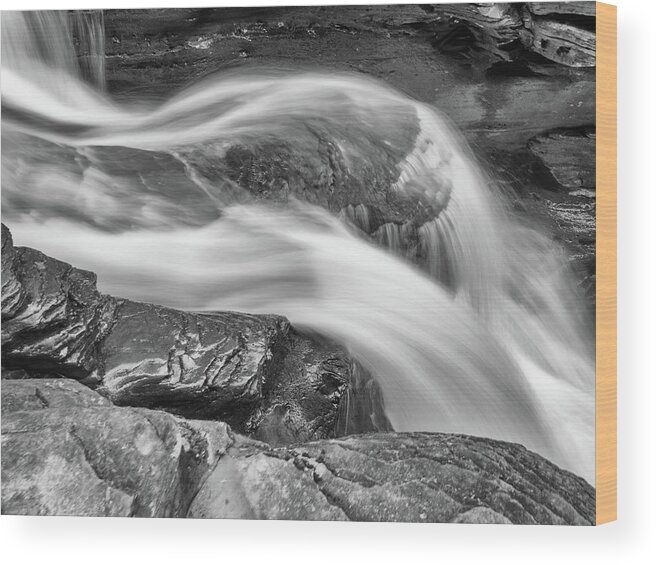 Abstract Wood Print featuring the photograph Black and White Rushing Water by Louis Dallara