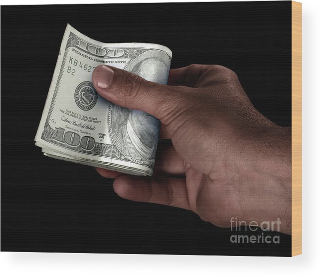 Dollar Wood Print featuring the digital art Black Hand And US Dollar Cash by Allan Swart