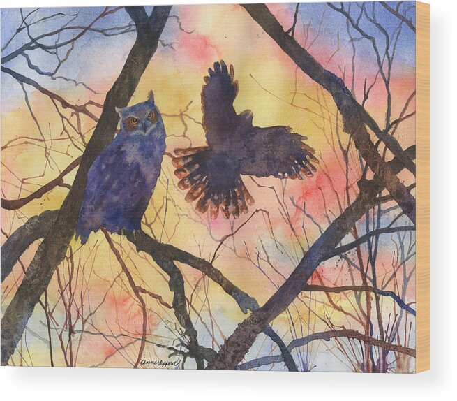 Owl Painting Wood Print featuring the painting Blue Owl by Anne Gifford