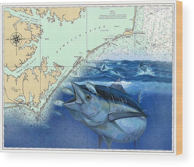 Bluefin Tuna Wood Print featuring the painting Bluefin chart by Mark Ray