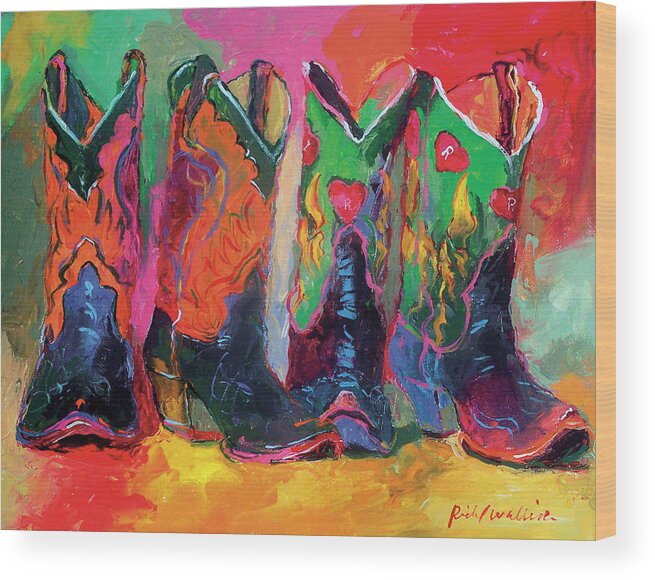 Cowboy Boots Wood Print featuring the painting Boots 1 by Richard Wallich