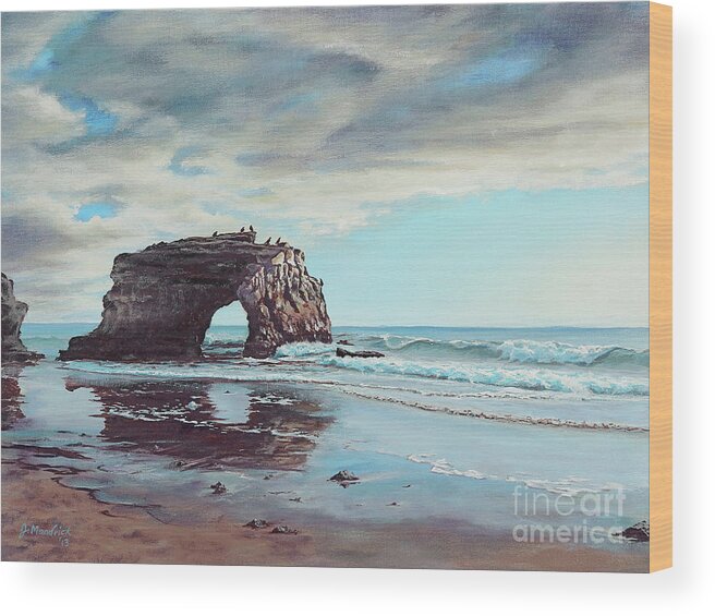 Seascape Painting Wood Print featuring the painting Bridge Rock by Joe Mandrick