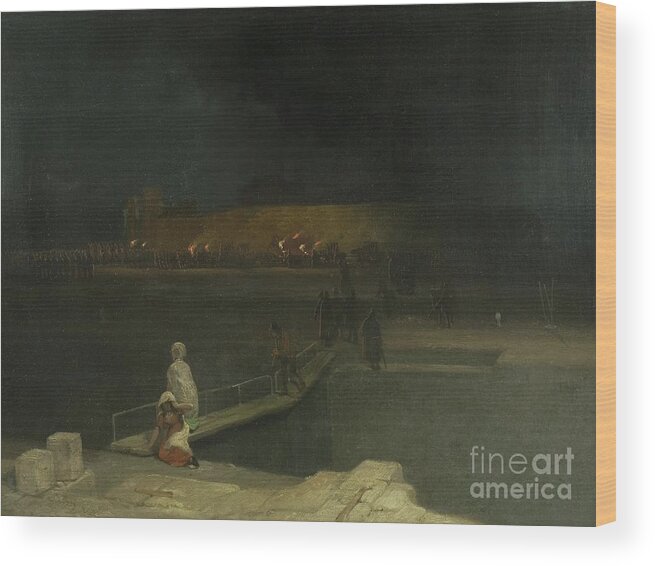 United Kingdom Wood Print featuring the painting Bristol Riots: Prisoners Escorted By Torchlight, 1832 by James Baker Pyne