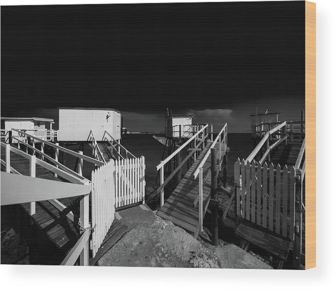 Black-and-white Wood Print featuring the photograph Cabannes En Noir Et Blanc by Jorg Becker