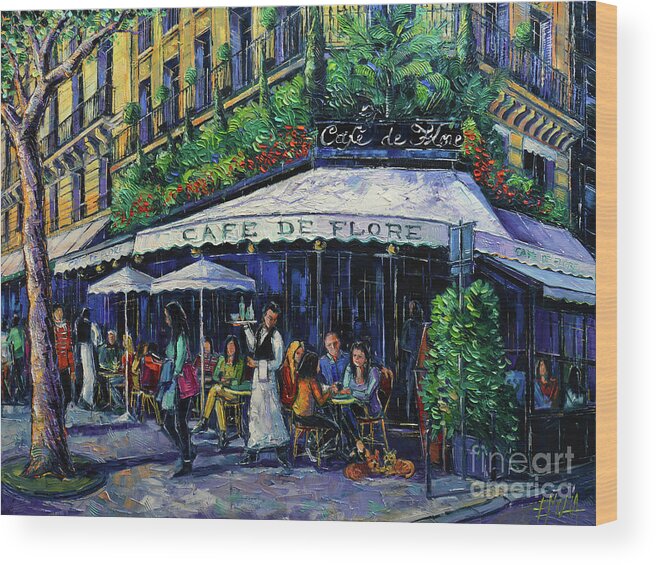 Cafe De Flore Wood Print featuring the painting Cafe De Flore Paris by Mona Edulesco