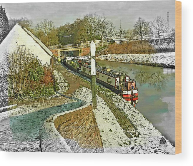 Narrowboat Wood Print featuring the digital art Canal by Mel Beasley