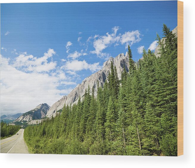 Autobahn Wood Print featuring the photograph Candian Rocky Mountains With Lonely Road by Mlenny