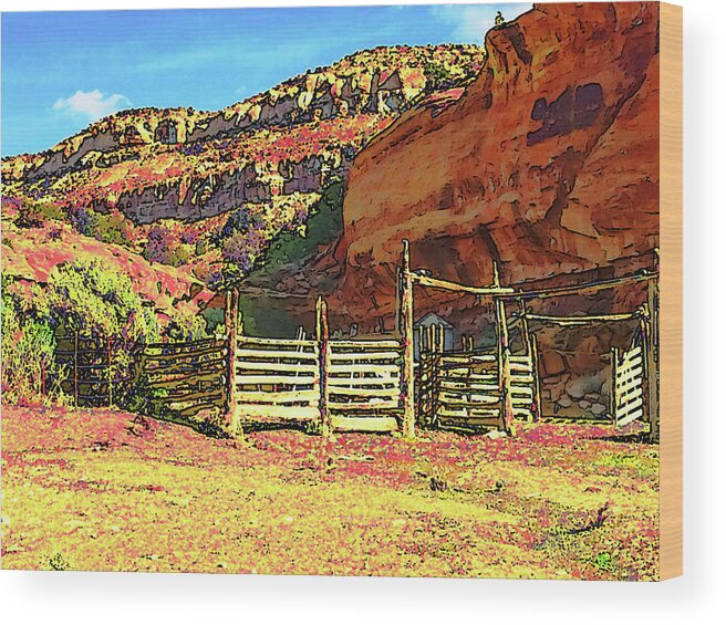 Escalante Canyon Wood Print featuring the digital art Escalante Canyon Corral by Gene Bollig