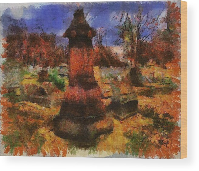 Cemetery Wood Print featuring the mixed media Cemetery Afternoon II by Christopher Reed