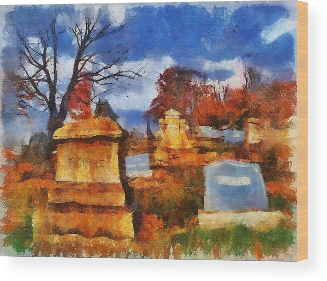 Cemetery Wood Print featuring the mixed media Cemetery Afternoon III by Christopher Reed