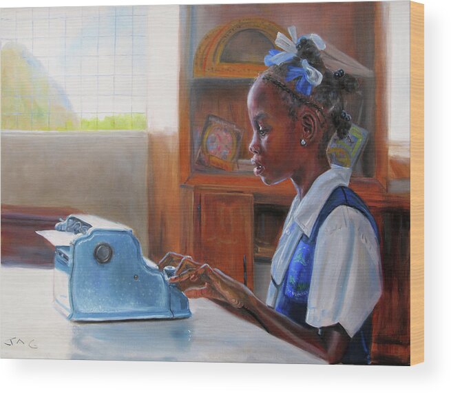 Caribbean Art Wood Print featuring the painting Christy with Brailer by Jonathan Gladding