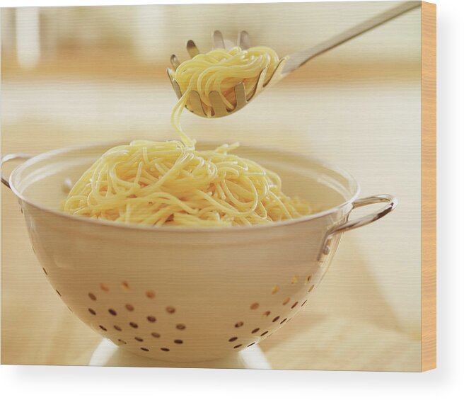 Italian Food Wood Print featuring the photograph Close Up Of Spoon Scooping Spaghetti In by Adam Gault