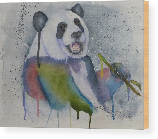 Panda Bear Wood Print featuring the painting Panda Bear in Living Color by Kelly Mills