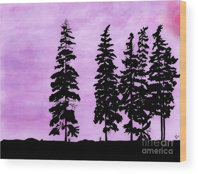 Alaska Wood Print featuring the drawing Colorful - Alaska - Sunset by D Hackett