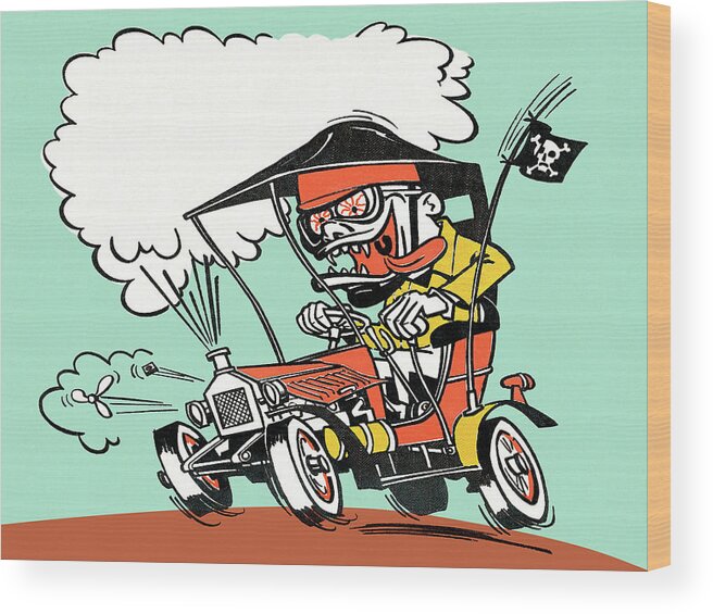 Auto Wood Print featuring the drawing Crazy pirate by CSA Images