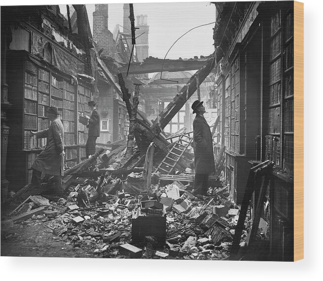 England Wood Print featuring the photograph Damaged Library by Central Press