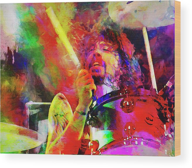 Dave Grohl Wood Print featuring the mixed media Dave Grohl, musician by Mal Bray