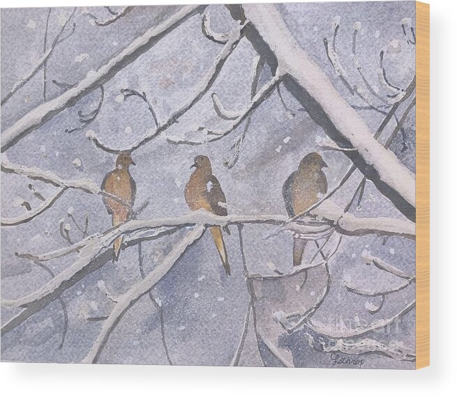 Doves Wood Print featuring the painting Doves in Snow by Christine Lathrop