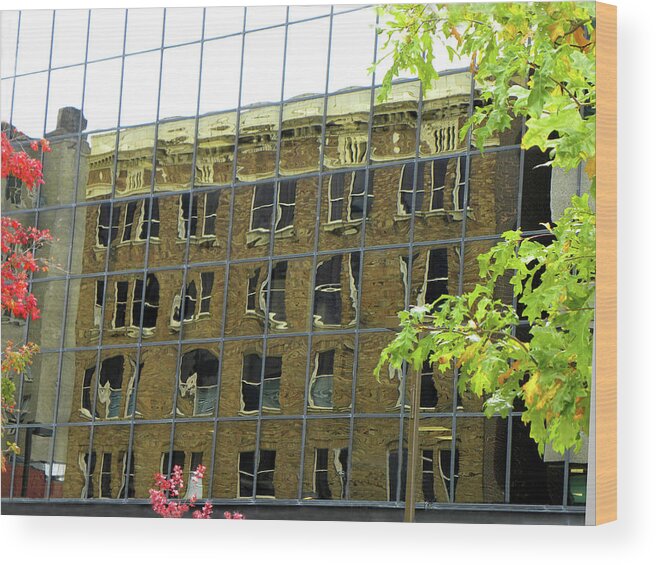 Downtown Building Reflection Abstract Wood Print featuring the photograph Downtown Buildings Reflections Abstract    by Sandi OReilly